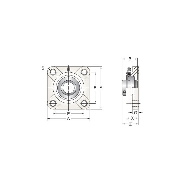 SINGLE ROW BALL BEARING - 1-3/16 STAINLESS SET SCREW WHITE 4-BOLT FLANGE